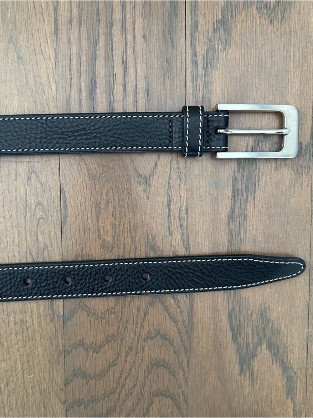 Vintage Cole Haan Pebbled Leather Topstitched Belt in Black and Ivory XS